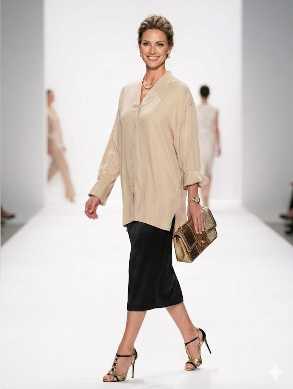 VINCE Beige SILK Blend Button Down Tunic Shirt Top Size L